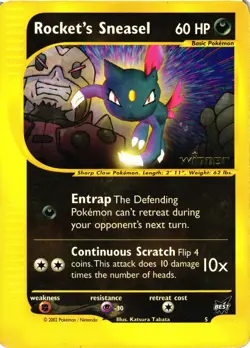Pokemon TCG Rocket's Sneasel 5 Winner Best of Promo Normal Sized Card HP/DMG - Image 1