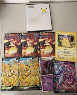 Pokemon Lot of 8 Jumbo Cards with Celebrations Binder Charizard Pikachu Mewtwo - Image 1
