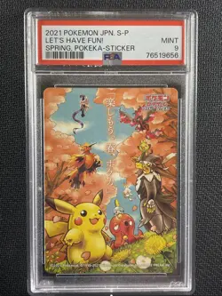 Pokemon Card PSA 9 JAPANESE Lets Have Fun! Spring Pokeka-Sticker S-P 2021 - Image 1