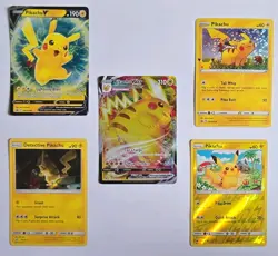 Pokemon Pikachu Lot V VMAX Detective Pikachu 25th Anniv BSP Reverse Holo 5 Cards - Image 1