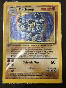 1st Edition Machamp 8/102 Holo Base Set Rare SEALED Pokemon Card WOTC - Image 1