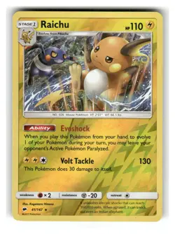 Raichu 41/147 Holo Rare Burning Shadows Pokemon Reverse Holo Lightly Played - Image 1