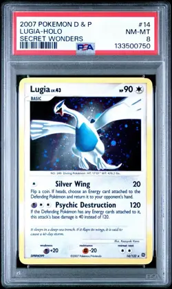 2007 POKEMON DIAMOND & PEARL SECRET WONDERS #14 LUGIA-HOLO PSA 8 - Image 1