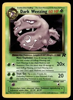 Dark Weezing (31) Rare Unlimited Team Rocket 31/82 HP Pokemon TCG - Image 1