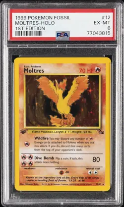 1999 POKEMON FOSSIL 1ST ED #12 MOLTRES-HOLO PSA 6 - Image 1