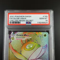 PSA 10 Celebi Vmax 199/198 Chilling Reign Rainbow Rare Holo Pokemon Card - Image 2