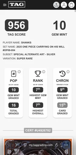 TAG 10 Shanks Silver SP One Piece OP09-004 Alt Art - Image 3