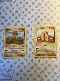 Dugtrio 19/102 Base Set WOTC Unlimited Rare - Pokemon Card LP + Diglett - Image 1