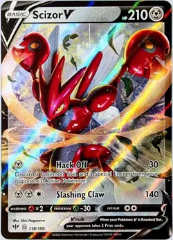 Scizor V 118/189 FULL ART ULTRA RARE Pokemon Card TCG 2020 SWSH Darkness Ablaze - Image 1