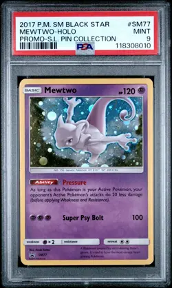 PSA 9 Mewtwo Holo SM77 Promo Shining Legends Pin Collection 2017 Pokemon Card - Image 1