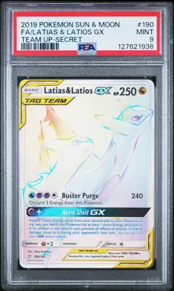 PSA 9 Latias & Latios GX 190/181 Hyper Rainbow Rare Team Up 2019 Pokemon Card - Image 1