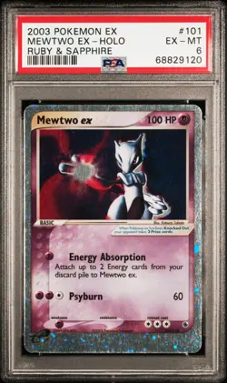 PSA 6 Mewtwo ex Holo 101/109 Ruby & Sapphire 2003 Pokemon Card - Image 1