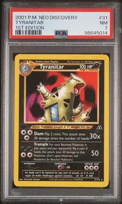 PSA 7 Tyranitar 31/74 1st Edition Neo Discovery 2001 Pokemon Card - Image 1
