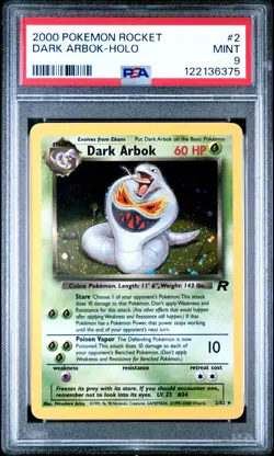 PSA 9 Dark Arbok Holo 2/82 Team Rocket 2000 Pokemon Card - Image 1