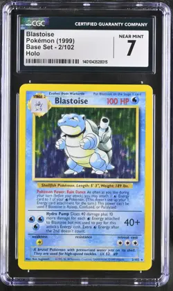 CGC 7 Blastoise Holo 2/102 Base Set 1999 Pokemon Card - Image 1