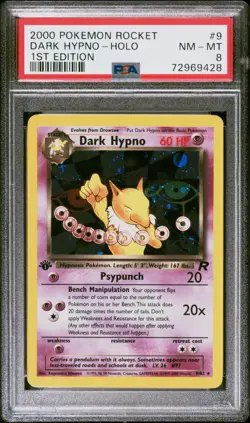 PSA 8 Dark Hypno Holo 9/82 1st Edition Team Rocket 2000 Pokemon Card - Image 1