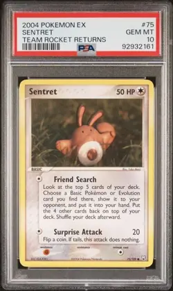 PSA 10 GEM MINT Sentret 75/109 EX Team Rocket Returns 2004 Pokemon Card - Image 1