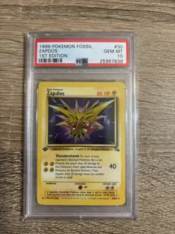 Pokemon 1999 Zapdos 30/62 1st Edition Fossil GEM MINT PSA 10 - Image 1