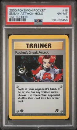 PSA 8 Rocket's Sneak Attack Holo 16/82 1st Edition Team Rocket 2000 Pokemon Card - Image 1