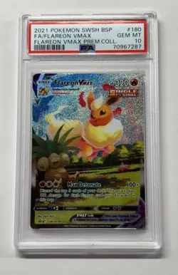 2021 Pokemon TCG SWSH Promo Flareon VMAX SWSH180 Full Art Holo PSA 10 - Image 1