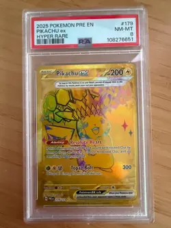 2025 POKEMON PRE EN-PRISMATIC EVOLUTIONS HYPER RARE #179 PIKACHU EX PSA 8 - Image 1