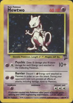 MEWTWO 10/130 HOLO RARE BASE SET 2 POKEMON HOLO MP - Image 2