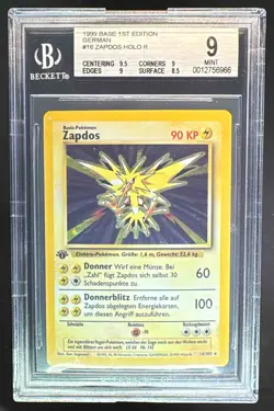 Base Set 1st Edition Zapdos 16/102 Holo 1999 BGS 9 Mint German Pokemon - Image 1