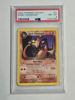 Pokemon TCG 2000 Team Rocket Dark Charizard Rare Unlimited #21/82 Regular PSA 8 - Image 1