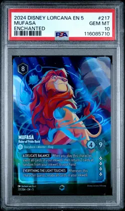 2024 DISNEY LORCANA ENCHANTED SHIMMERING SKIES MUFASA RULER OF PRIDE ROCK PSA 10 - Image 1