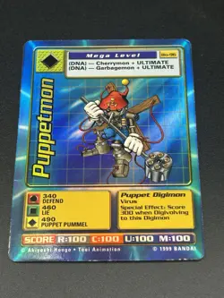 Puppetmon Card Bo-96 Mega Level Digimon Holo Foil, Bandai 1999 MP - Image 1