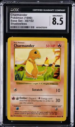 1999 POKEMON BASE SET SHADOWLESS #46/102 CHARMANDER CGC 8.5 - Image 1