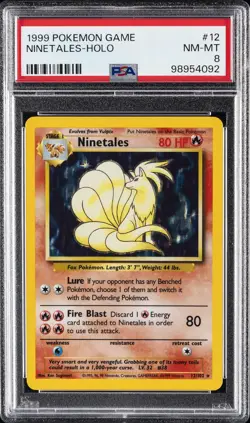 1999 POKEMON BASE SET UNLIMITED #12 NINETALES-HOLO PSA 8 - Image 1