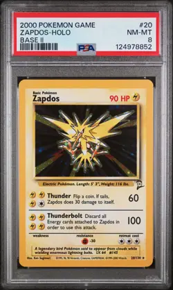 2000 POKEMON BASE SET 2 #20 ZAPDOS-HOLO PSA 8 - Image 1