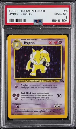 1999 POKEMON FOSSIL #8 HYPNO-HOLO PSA 8 - Image 1