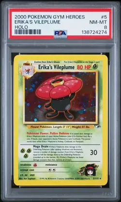 2000 POKEMON GYM HEROES HOLO #5 ERIKA'S VILEPLUME PSA 8 - Image 1