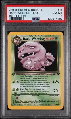 2000 POKEMON ROCKET 1ST ED #14 DARK WEEZING-HOLO PSA 8 - Image 1