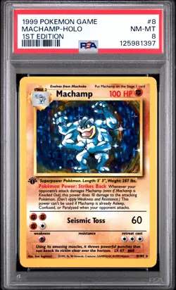 1999 POKEMON BASE SET 1ST EDITION #8 MACHAMP-HOLO PSA 8 - Image 1