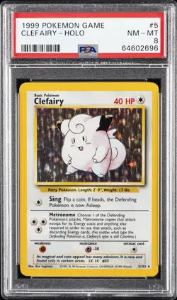 1999 POKEMON BASE SET UNLIMITED #5 CLEFAIRY-HOLO PSA 8 - Image 1