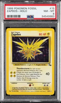 1999 POKEMON FOSSIL #15 ZAPDOS-HOLO PSA 8 - Image 1