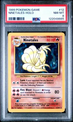 1999 POKEMON BASE SET UNLIMITED #12 NINETALES-HOLO PSA 8 - Image 1
