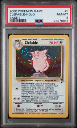2000 POKEMON BASE SET 2 #5 CLEFABLE-HOLO PSA 8 - Image 1