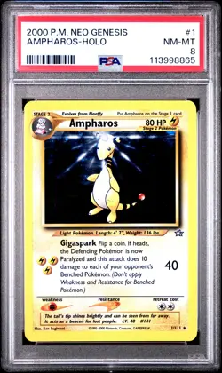 2000 POKEMON NEO GENESIS #1 AMPHAROS-HOLO PSA 8 - Image 1
