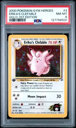 2000 POKEMON GYM HEROES HOLO-1ST ED #3 ERIKA'S CLEFABLE PSA 8 - Image 1