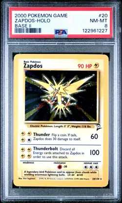 2000 POKEMON BASE SET 2 #20 ZAPDOS-HOLO PSA 8 - Image 1