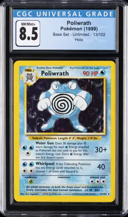 1999 POKEMON BASE SET - UNLIMITED - HOLO #13/102 POLIWRATH CGC 8.5 - Image 1