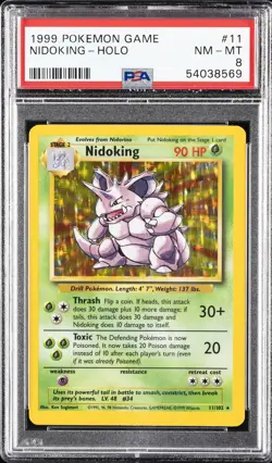 1999 POKEMON BASE SET UNLIMITED #11 NIDOKING-HOLO PSA 8 - Image 1