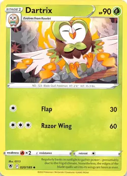 Dartrix 020/189 SWSH10 Astral Radiance Pokemon 007596 - Image 1