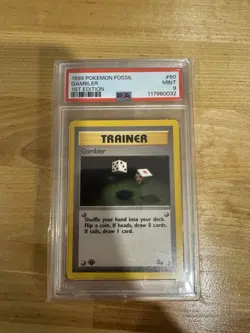 Pokemon TCG Gambler Fossil 1st Edition Card PSA 9 60/62 - Image 1