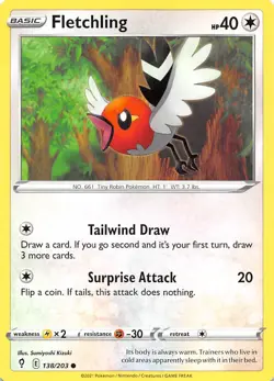 Fletchling 138/203 SWSH07 Evolving Skies Pokemon 007549 - Image 1