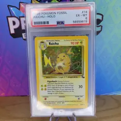 1999 Pokemon Fossil 1st Edition #14 Raichu - Holo PSA 6 - Image 1